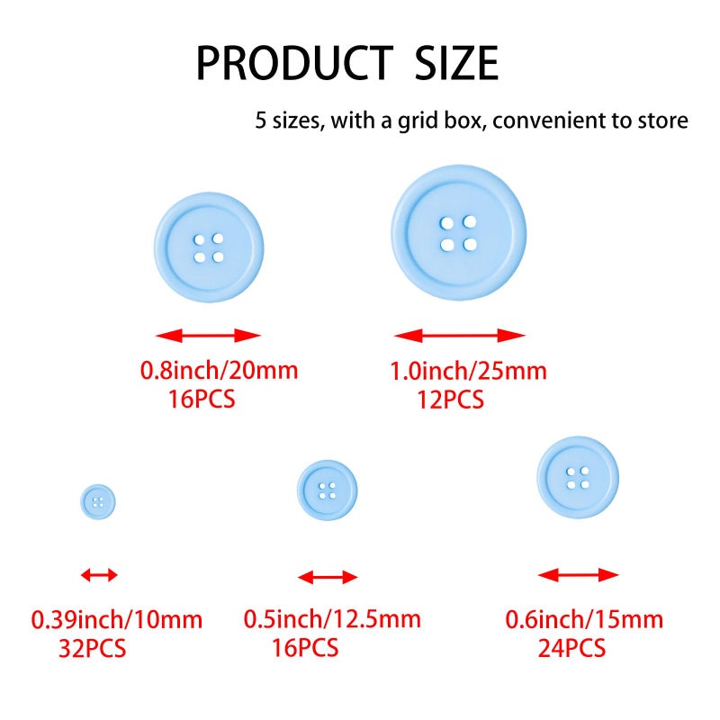 Lilaly 100 pcs Buttons for Crafts Buttons, Button DIY Buttons, Mixed Sewing Buttons, 5 Sizes of Round Mixed Buttons Suitable for for Crafts, Coats, Shirts, Pants, Shorts and More(Light Blue) - Image 2